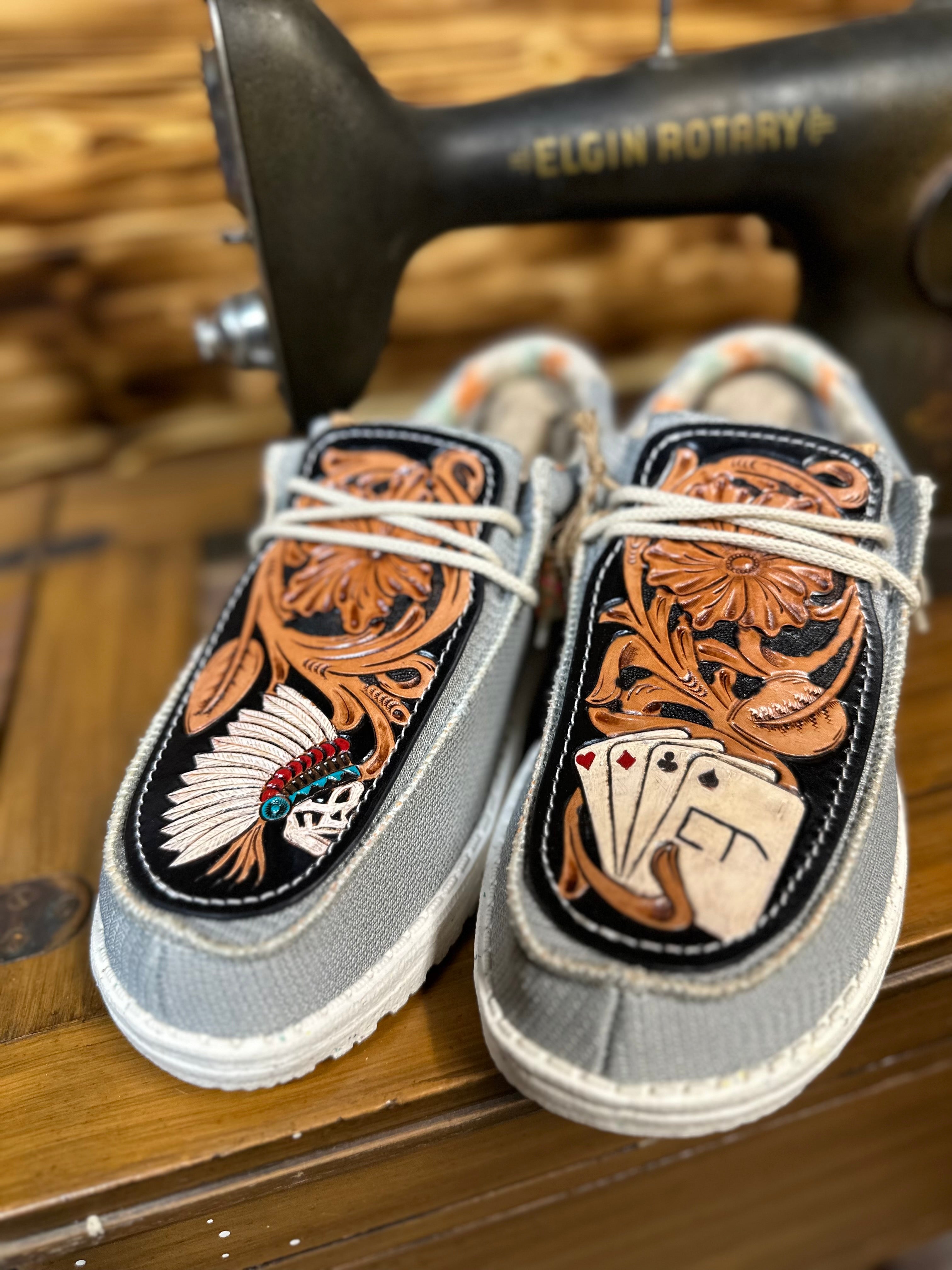 Custom Tooled Hey Dude outlet shoes