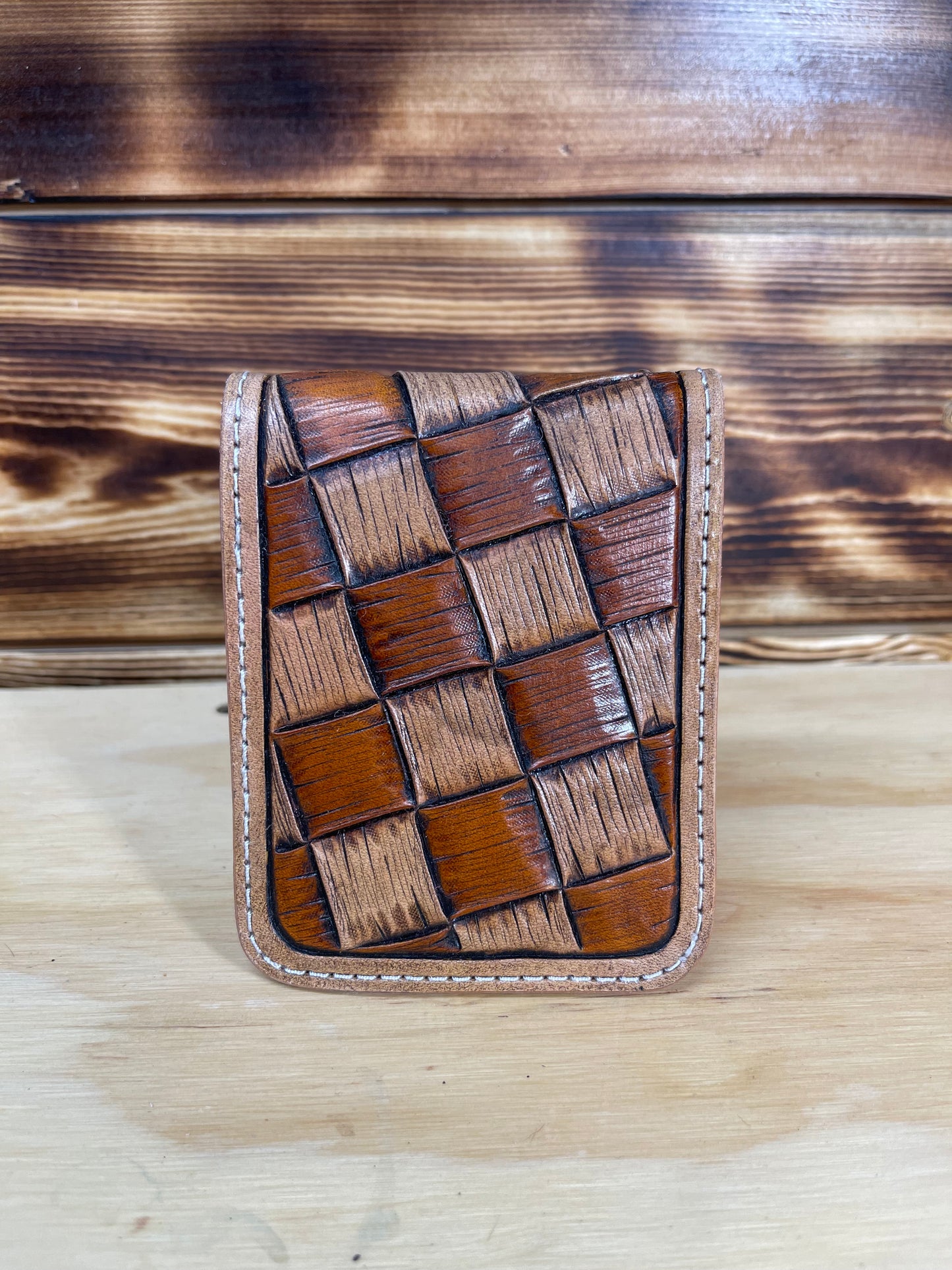 Tooled Basketweave Money Clip Wallet