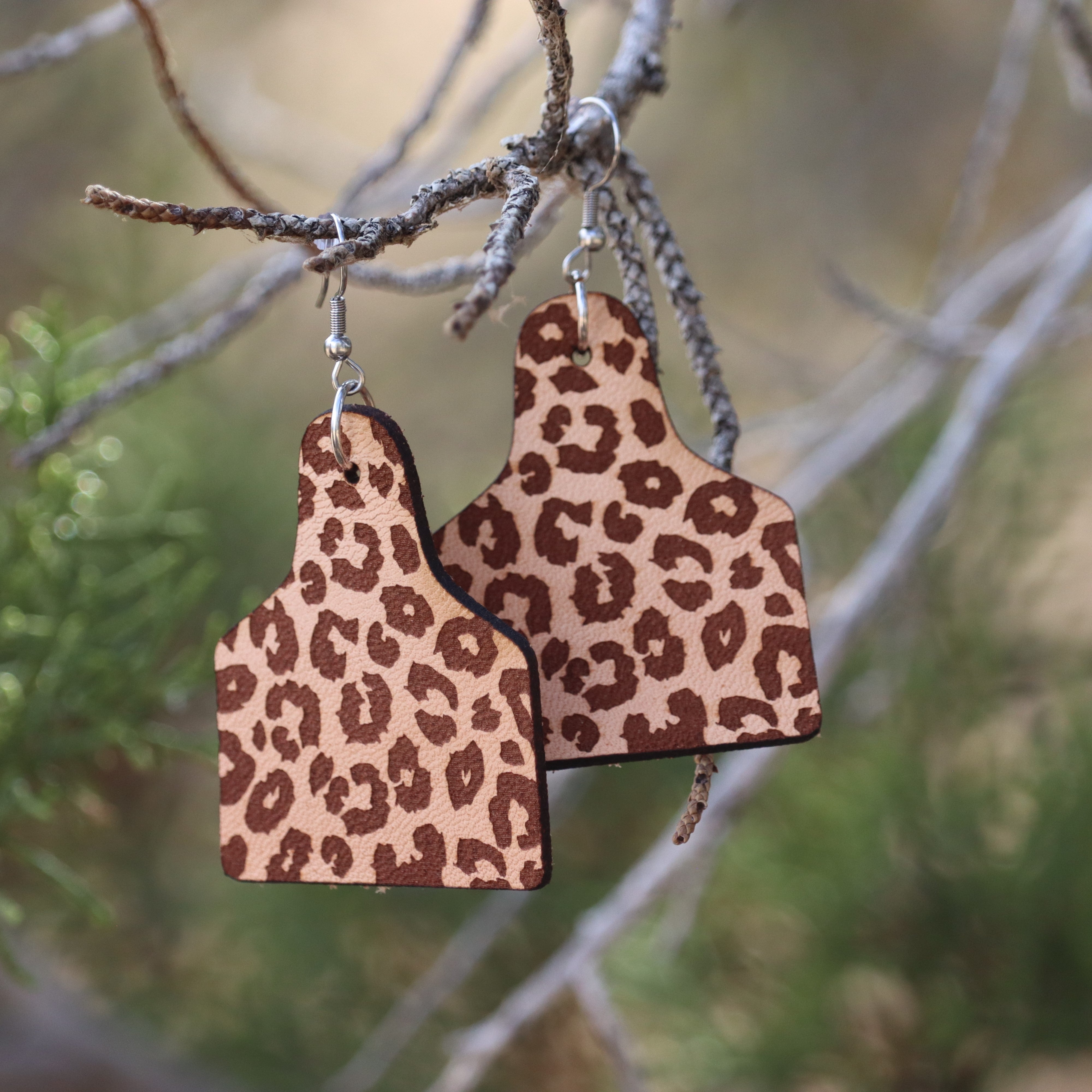 Cow Tag Leather Earrings With Crystal Drop – Ava's Violet